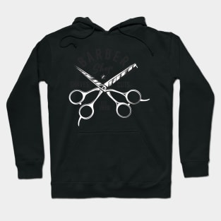 Barbershop print with scissors. Monochrome retro design. Hoodie